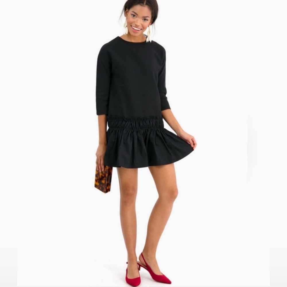 English Factory Drop Waist Mixed Media Dress‎ Medium Black Smocked Shift
